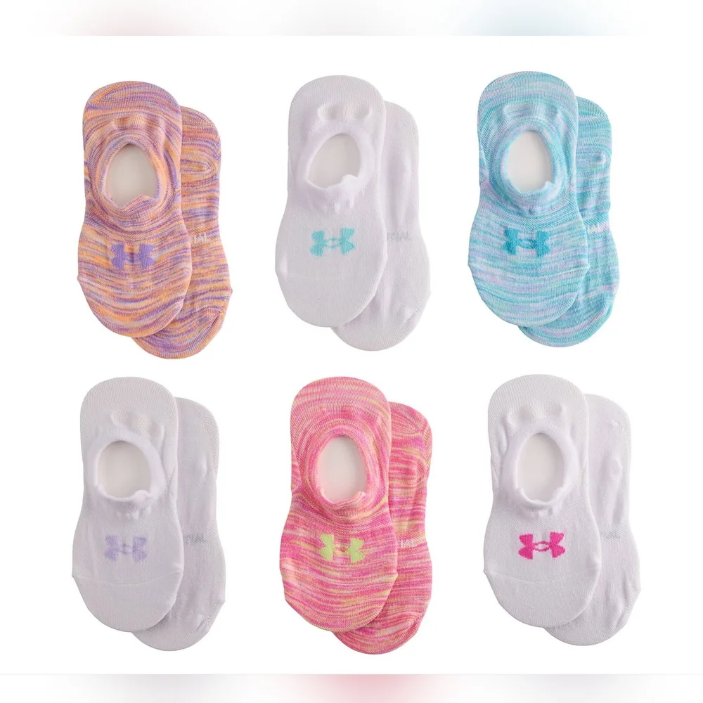 Under Armour Girls Ultra Low Tab Socks 6 pack Multicolored Sz 9-11 Kids NWT $18